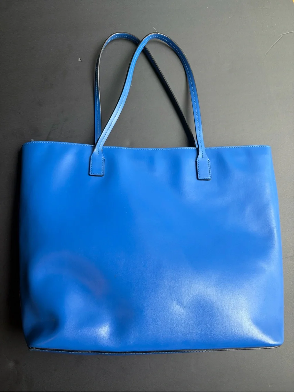 Kate Spade New York Cobalt Blue Smooth Leather Bow Tote Shoulder Bag Gold Logo